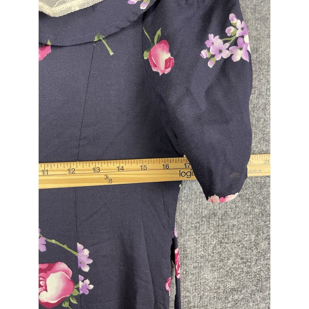 Vtg 80s 90s Blue Floral Shirt Dress Lace Sz 14 Cottagecore Grandma Romantic - Picture 12 of 14